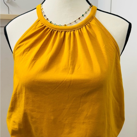 Newshows Women Gold Stretch Ruffled Smocked Sleeveless Halter Short Flare Dress - Picture 3 of 14